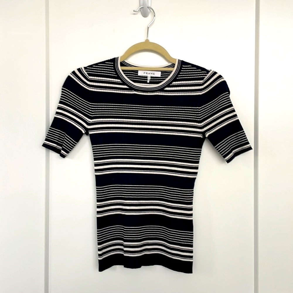 Frame Striped Rib-Knit Tee XS - Picture 2 of 7